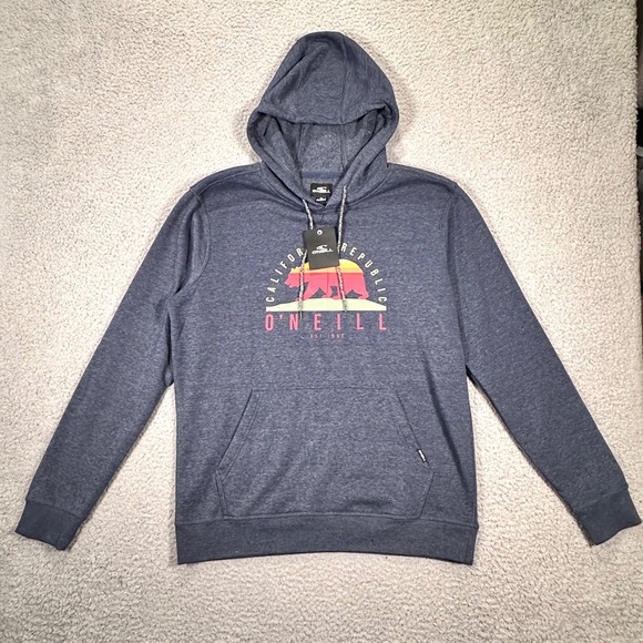 NWT O Neill Hoodie California Republic Bear Graphic Pullover Men's M Blue Lounge - Picture 10 of 10